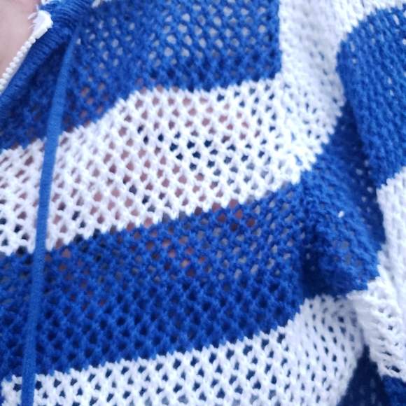 Quacker Factory Striped Crochet Zippered Cotton Blend Hooded Jacket Size Large - Picture 5 of 16